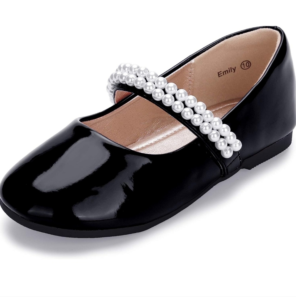 Hehainom Mary Jane Princess Ballet Flats  Double Row Pearl Shoes w Free Headband